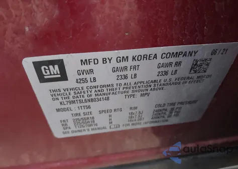 2022 Chevrolet Trailblazer Fwd Rs z USA, uszkodzony, nr VIN KL79MTSL6NB034148